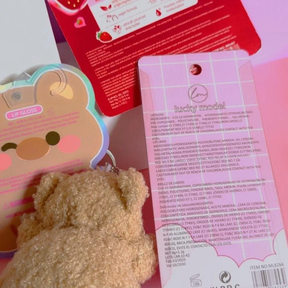 Y2K COQUETTE STRAWBERRY TEDDY BEAR LIP BUNDLE 🍓🧸✨PINK‎ #6